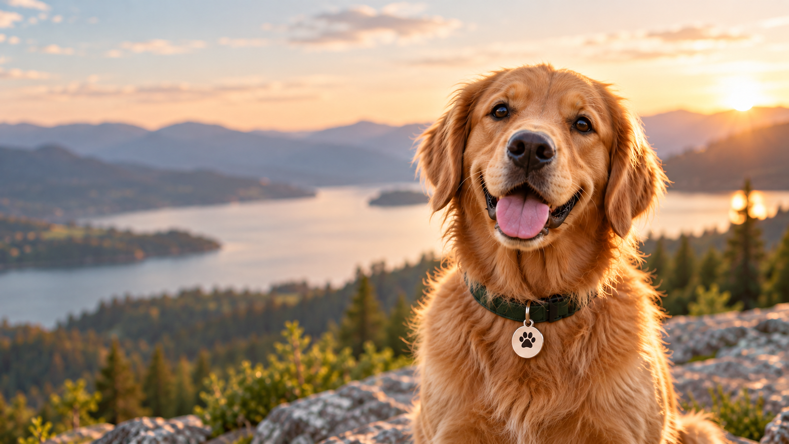 Golden Retriever wearing a pet identification tag