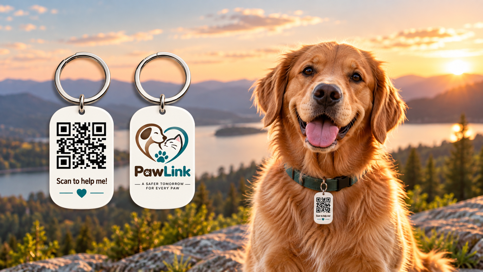 Golden Retriever wearing a pet identification tag